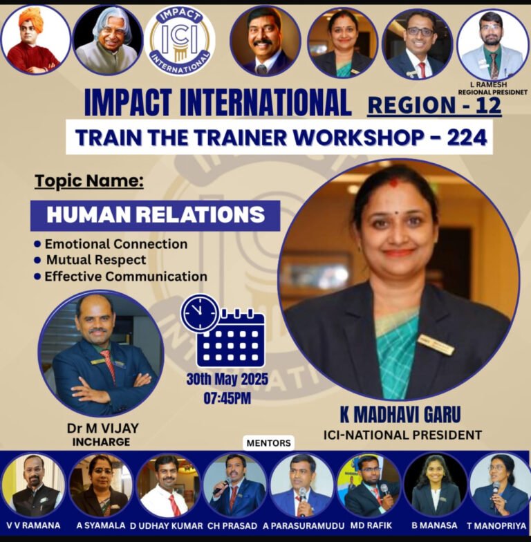 మానవ సంబంధాలు: జీవిత విజయానికి ఆధారస్తంభాలు   : మాధవి ICI నేషనల్ ప్రెసిడెంట్