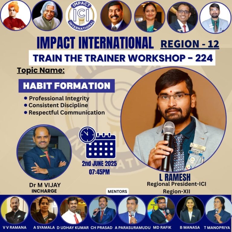 అలవాట్లు మన జీవితాన్ని నిర్మించే పునాది. ఎల్. రమేష్ ప్రాంతీయ అధ్యక్షుడు – ICL (Regional President – ICL)