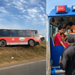 టైర్ పంచర్‌తో పొలంలోకి దూసుకెళ్లిన ఎలక్ట్రిక్ బస్సు.. తృటిలో తప్పిన భారీ ప్రమాదం