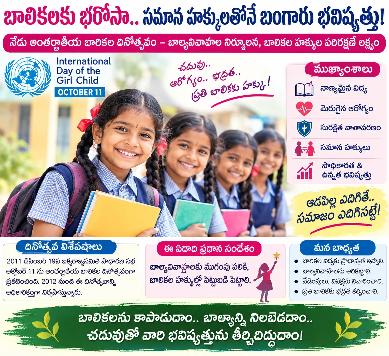 బాలికలకు భరోసా.. సమాన హక్కులతోనే బంగారు భవిష్యత్తు! నేడు అంతర్జాతీయ బాలికల దినోత్సవం