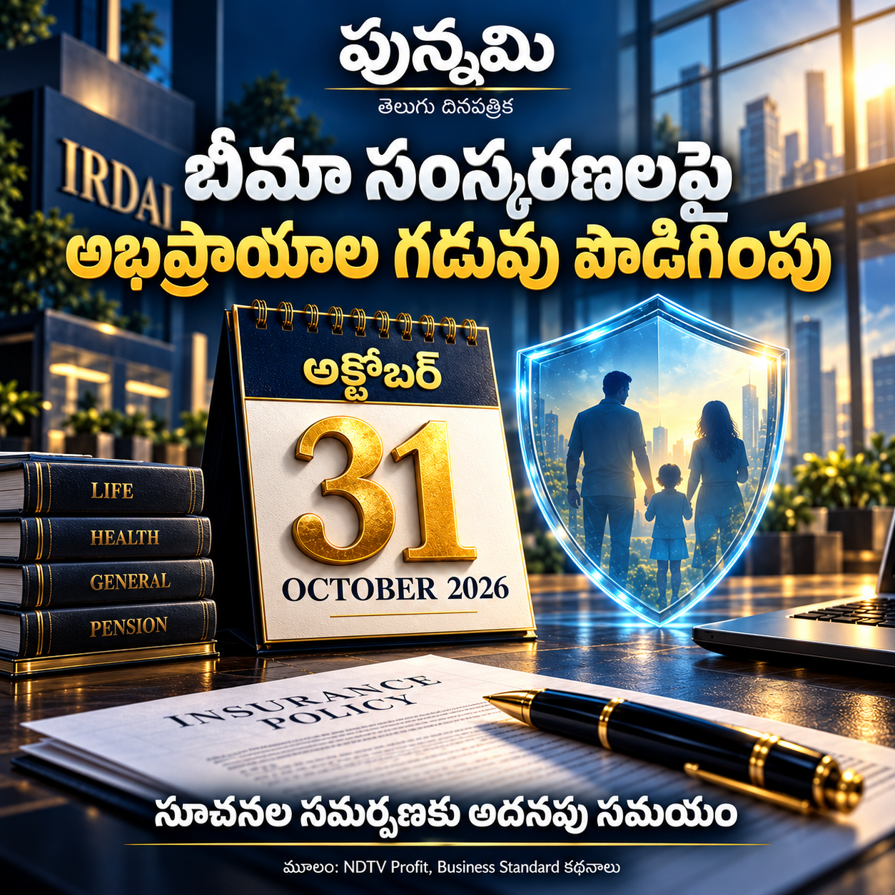 బీమా సంస్కరణలపై అభిప్రాయాల గడువు పొడిగింపు